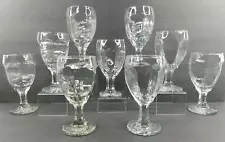 9 Libbey Chivalry Clear Water Goblet Set Textured Facet Retro Drink Stemware Lot