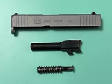 USED GLOCK 43X COMPLETE SLIDE BARREL GUIDE ROD SPRING SILVER FINISH 9MM 43 X