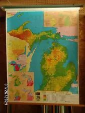 Vintage NYSTROM 1PS21 school Pull Down MAP OF MICHIGAN 38" wide