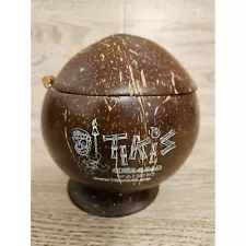 Tiki's Grill and Bar Waikiki Hawaii Coconut Flip Top Drink Holder Island Barware