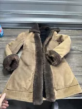 Vintag Fur Trim Grey Penny Lane Coat Wool Leather Jacket Small