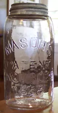 Unusual Totally Crude Dead Clear Glass Ground Lip MASON'S PATENT Quart Fruit Jar