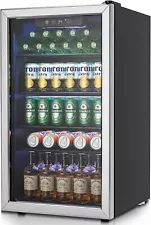 Beverage Refrigerator Cooler - 126 Can Mini Fridge Glass Door for Soda Beer Wine