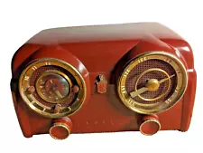 Vintage Crosley D-25MN 1950’s Dashboard Burgundy & Gold Clock Radio Excellent!!