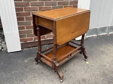 Antique Sutherland Drop Leaf End Table w/ Casters Solid Victorian Wood Working