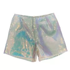 Iridescent Sequin Shorts White Size Small