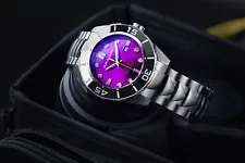 ARAGON Tungsten Bezel Swiss Automatic Watch Sapphire Crystal 43mm Purple Dial