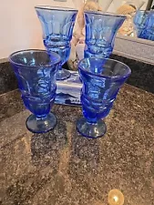 Set of 4 Fostoria Blue Argus Footed Iced Tea Glasses Goblets Henry Ford Museum