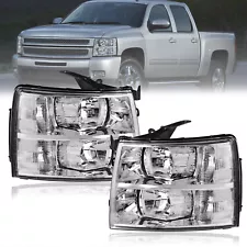 For 2007-2013 Chevy Silverado 1500 2500HD 3500HD Headlights Clear Chrome Housing