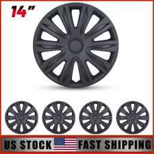 For R14 Tire & Steel Rim 14" 4Pc Wheel Covers Snap On Full Hub Caps Matte Black