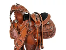 PREMIUM LEATHER CUSTOM PAINTED PONY HORSE SADDLE CARVED CHILDREN KIDS FLORAL