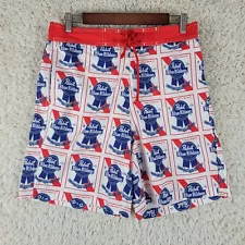 Pabst Blue Ribbon Swim Trunks Shorts Men's Medium 32/34 Red White Blue USA Board