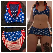 USA Patriotic Trump American Flag Spandex Stretchy Bathing Suit Size Small