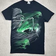 Vintage Green Ghost Rider Biker Goth Grunge T Shirt AOP Grim Reaper Men’s Small