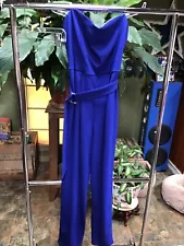 Bailey Blue Sz Lrg Royal Blue Strapless Pant Jumpsuit Self Belt Back Zipper