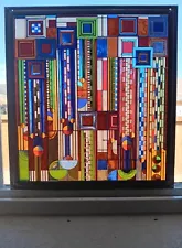 Frank Lloyd Wright Foundation Stained Glass Panel Art 12" x 11"