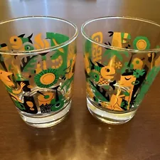 2x Mai-Tai Glasses By Artist Derek - Tiki Vintage Style - New Never Used