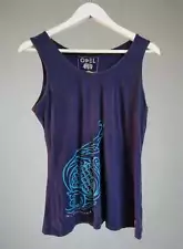 Women's ODEL Sri Lanka Navy Blue Tank Top with Aqua Embroidery Size 16