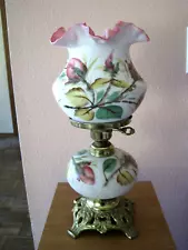 Fenton for L G Wright Moss Rose Peach Blow Lamp Working 14" H Rare