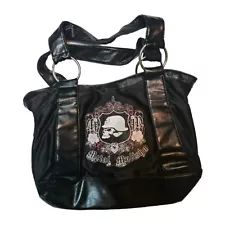 Metal Mulisha Purse Shoulder Bag Black and Pink Rock Style Skull Roses Handbag