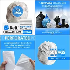 SuperValue 33 Gallon Trash Bags 50 Count Heavy Duty Clear Multi ,Made in USA