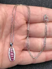 Silver Ruby Pendant On Chain, 925