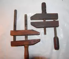 2 Antique Primitive Small Wooden Clamps