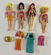 Lot of 4 Polly Pocket Dolls w/ some clothing. Ariel with Dress.