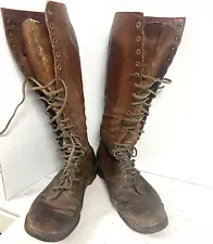 Antique MENS KNEE HIGH LACE BOOTS 16"T WW2 Military Rancher Worker Style