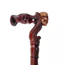 Skull Head Walking Stick Cane 36” Wood Ergonomic Handle Decorative Compact Goth