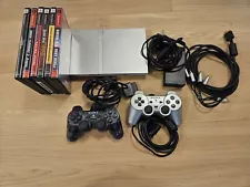 Sony PlayStation 2 PS2 Slim Silver SCPH-77001 Console Bundle + Games