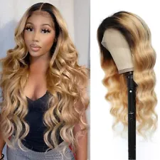 1B/27 Ombre Human Hair Body Wave 4X4 Lace Closure Wigs for Women Remy Wig 22in