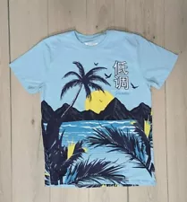 San Francisco Work Shirts All Over Print T Shirt Size L Lt Blue Palm Trees Beach