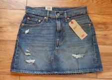 New $60 LEVI'S Deconstructed Iconic Jean Denim Mini Skirt High Rise Size 4 or 27