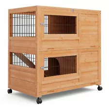 Indoor Rabbit Hutch with 2 Deeper No Leak Trays & 4 Casters, 35.5 Inch Bunny ...