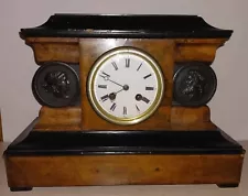 Victorian Burr Walnut and Ebonized Mantel Clock