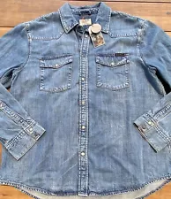 Nudie Jeans Mens Light Denim George Western Shirt Excellent NWT Large