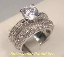 CLEARANCE! Antique Style simulated Diamond Engagement Ring Set Stainless Steel