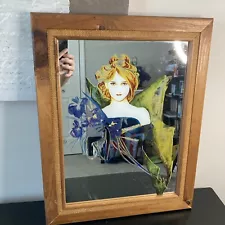 Mirror Deco Fairy Wings Woman Picture in Reverse Style Paint Art Wood FramedFlaw