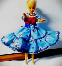 A CUTE PATRIOTIC SQUARE DANCE DRESS & BLOOMERS FOR BARBIE OR FRIENDS 11 1/2"-12"