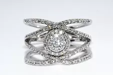 $1,500 .925 STERLING SILVER .60CT NATURAL ROUND CUT DIAMOND CLUSTER RING