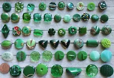 219 Vintage Green Glass Buttons: Czech, Painted, Luster, Art Glass, Molded, Sets