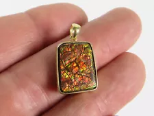 14K Yellow Gold Fiery Red Ammolite Pendant 3.7g Fossil Jewelry 585