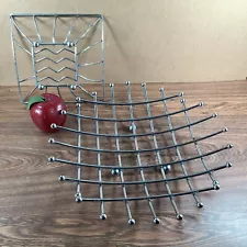 Industrial Chic Fruit Basket Heavy Wire Chrome Ball Feet 'Woven' Bowl Art +BONUS