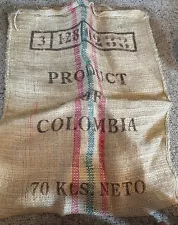 Vintage Burlap Coffee Bag Sack Product of Columbia Ttere