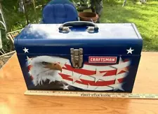 Sears Craftsman Red White & Blue Flag Eagle Metal Tool Box w/ Red Tray 18"x9"x8"