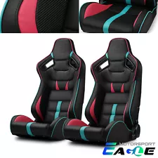 Universal PVC Reclinable Black with Red/Blue Racing Seats Pair VIPER-Series