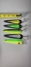 5 trolling, flutter spoons 4" long for salmon, pike, walleye or bass