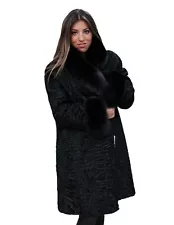 Long black Persian coat 50 shawl fox poles Pelliccia persiano MEX PELZ FOURRURE