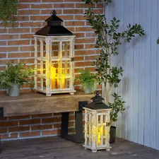 2 Pack 31"/22" Rustic Distressed Wooden Lantern Decorative Hanging Home Decor